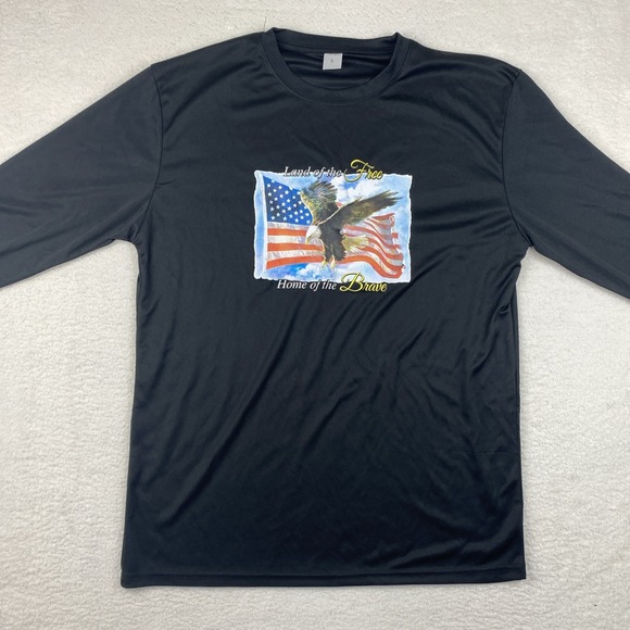 NEW Land of the Free Home of the Brave Mens T Shirt Large Black Long Sleeve NWOT - Picture 11 of 11